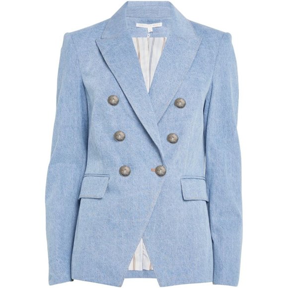 Veronica Beard Miller Dickey Blazer Denim Silver Crest Buttons Jacket Size 6 New - Picture 2 of 11